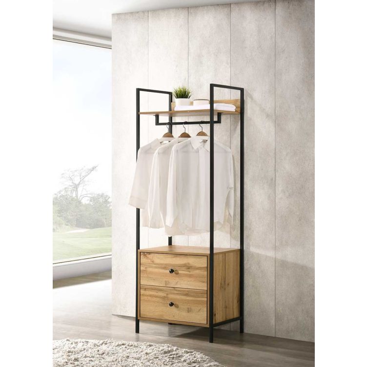 Zahra Open Wardrobe with 2 Drawers – Wotan Oak – image 1