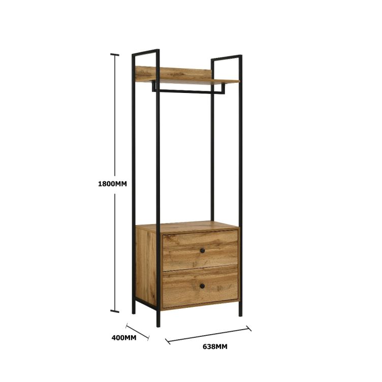 Zahra Open Wardrobe with 2 Drawers – Wotan Oak – image 2