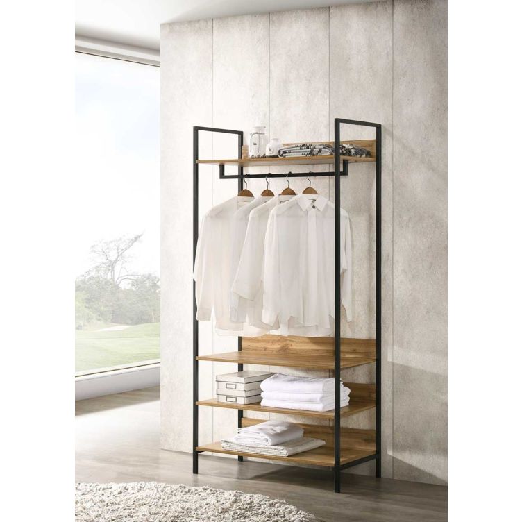Zahra Wide Open Wardrobe with 4 Shelves – Wotan Oak – image 1