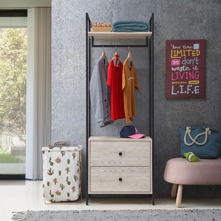 Zahra Open Wardrobe with 2 Drawers – Ash Oak – image 1
