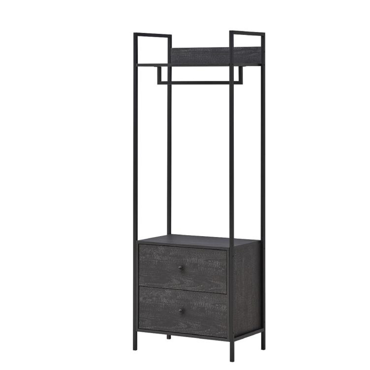 Zahra Open Wardrobe with 2 Drawers – Black – image 1