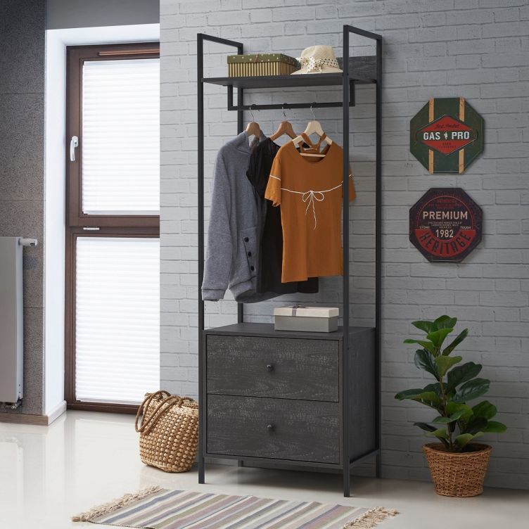 Zahra Open Wardrobe with 2 Drawers – Black – image 2