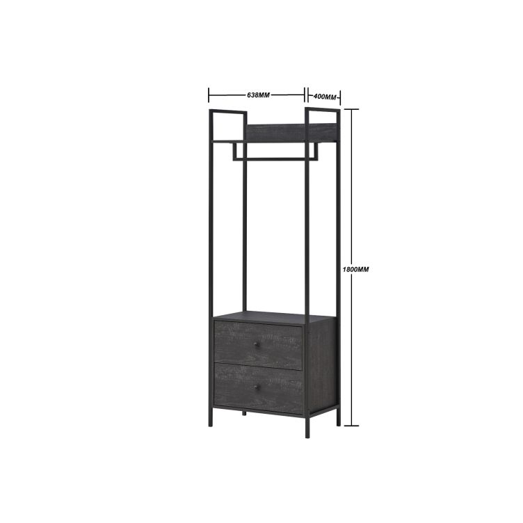Zahra Open Wardrobe with 2 Drawers – Black – image 3