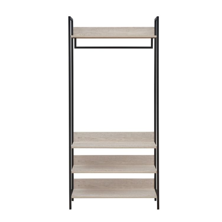 Zahra Wide Open Wardrobe with 4 Shelves – Ash Oak – image 1