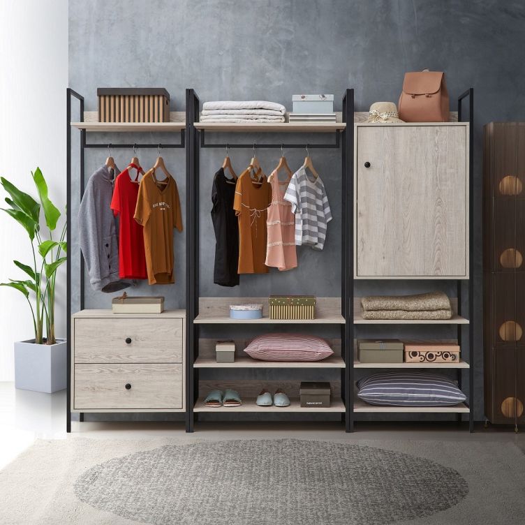Zahra Wide Open Wardrobe with 4 Shelves – Ash Oak – image 3