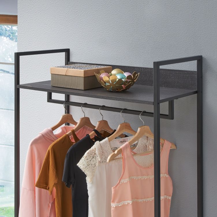 Zahra Wide Open Wardrobe with 4 Shelves – Black – image 2