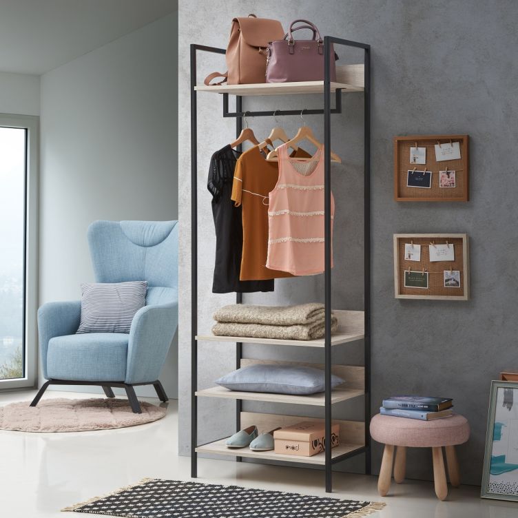 Zahra Narrow Open Wardrobe with 4 Shelves – Ash Oak – image 2