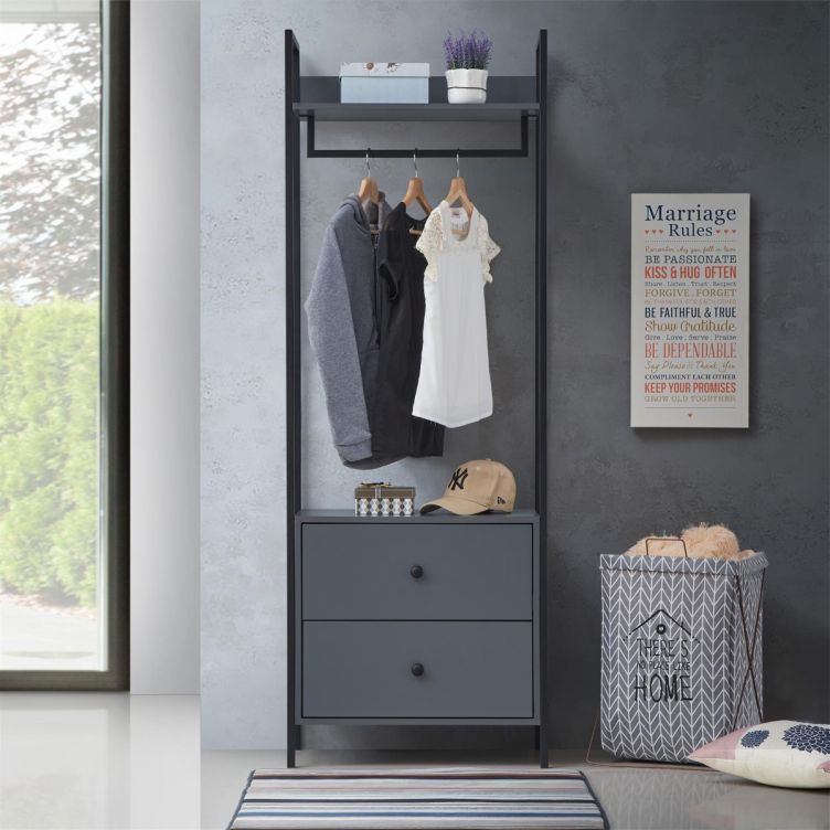 Zahra Open Wardrobe with 2 Drawers – Dark Grey – image 1