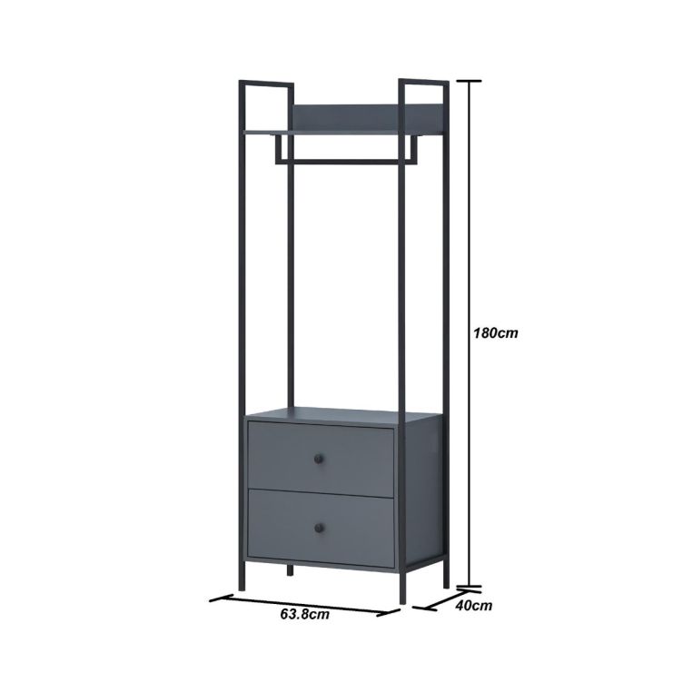 Zahra Open Wardrobe with 2 Drawers – Dark Grey – image 2