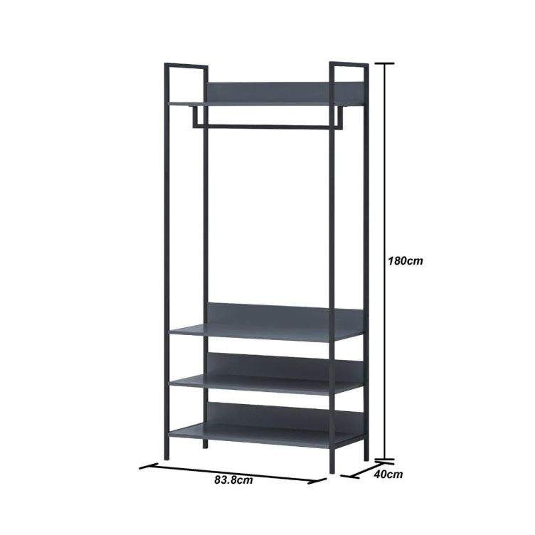 Zahra Wide Open Wardrobe with 4 Shelves – Dark Grey – image 2