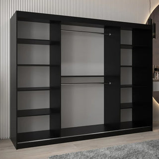 Tavira II Mirrored Wardrobe 3 Sliding Doors 250cm In Black