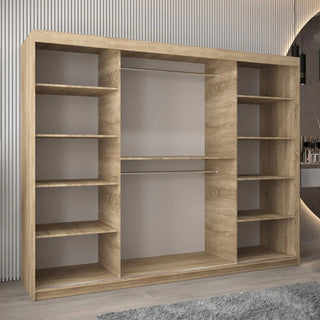 Tavira II Mirrored Wardrobe 3 Sliding Doors 250cm In Sonoma Oak