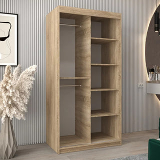 Tavira III Mirrored Wardrobe 2 Sliding Doors 100cm In Sonoma Oak