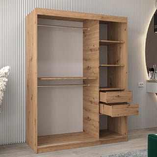 Tavira III Mirrored Wardrobe 2 Sliding Doors 150cm In Artisan Oak