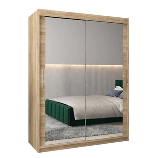 Tavira III Mirrored Wardrobe 2 Sliding Doors 150cm In Sonoma Oak