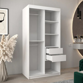 Tavira III Mirrored Wardrobe 2 Sliding Doors 100cm In White
