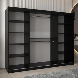 Tavira III Mirrored Wardrobe 3 Sliding Doors 250cm In Black