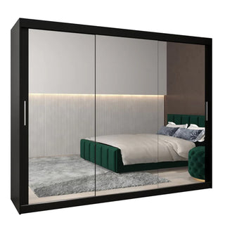 Tavira III Mirrored Wardrobe 3 Sliding Doors 250cm In Black