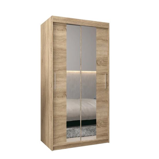 Tavira I 100cm Sonoma Oak mirrored sliding door wardrobe