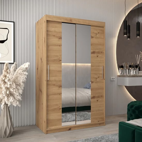 Tavira I Mirrored Wardrobe with 2 sliding doors in Artisan Oak