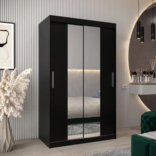 Black 2-door sliding wardrobe with mirrored doors - Tavira I