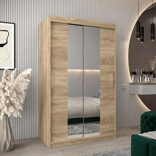 CHOICEWARDROBE Tavira I 120cm Sonoma Oak sliding wardrobe with 2 mirrored doors.