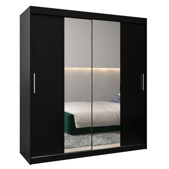 Black 180cm sliding wardrobe with two mirrored doors