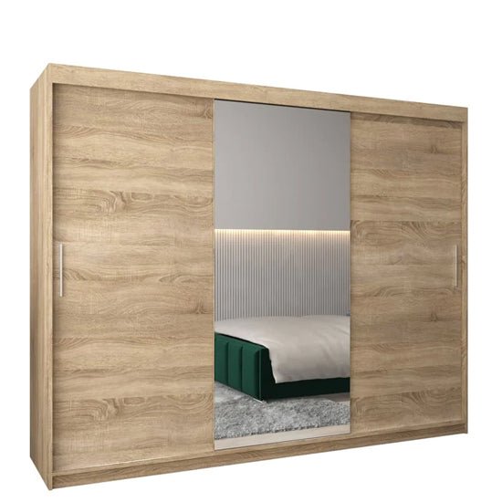 Tavira I 250cm Sonoma Oak sliding door wardrobe with mirrored panels
