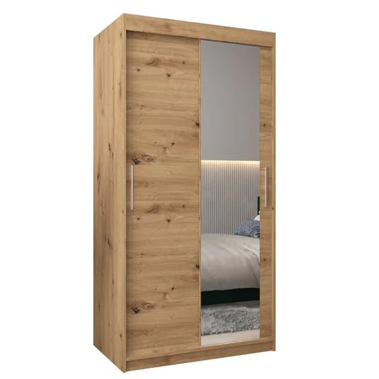 Tavira II 100cm Artisan Oak sliding wardrobe with one mirrored door.