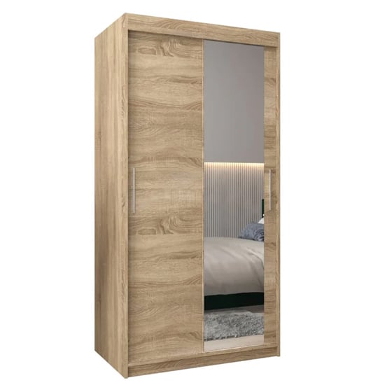 Tavira II 100cm Sonoma Oak sliding door wardrobe with one mirrored door