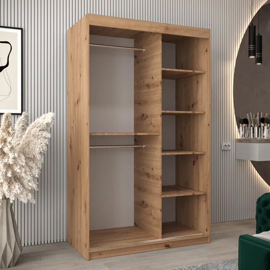 Tavira II Mirrored Sliding Door Wardrobe 2 doors Artisan Oak with hanging rails and shelves