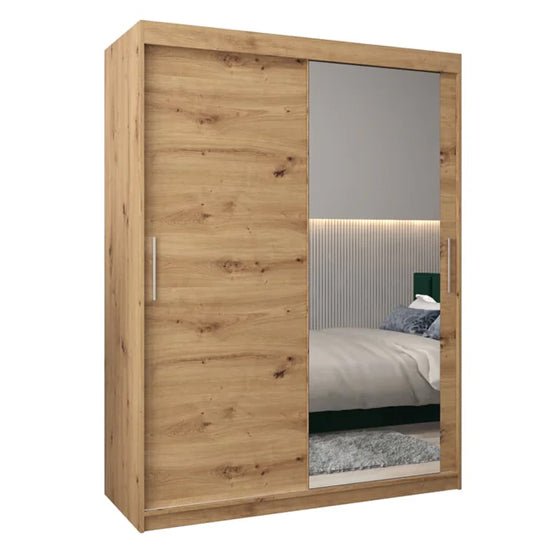 Tavira II Artisan Oak sliding door wardrobe with one mirrored door.