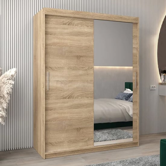 Tavira II Sonoma Oak sliding wardrobe with one mirrored door, 150cm.