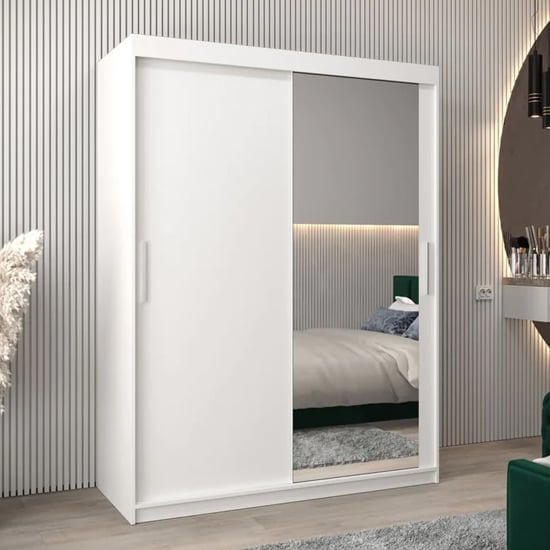White 2-door sliding wardrobe with a full mirrored door panel - Tavira II