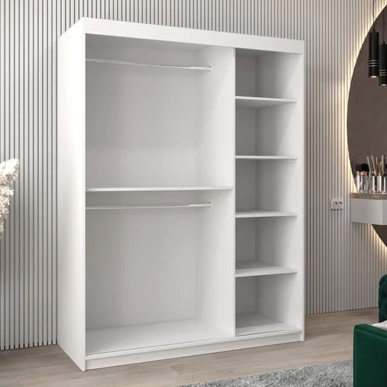 Tavira II Mirrored Wardrobe 150cm white, two sliding doors, two hanging rails, four shelves