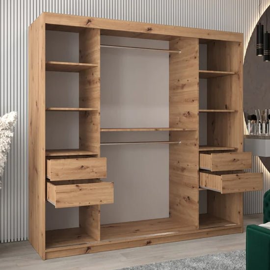 Tavira II 200cm Artisan Oak sliding wardrobe with mirrored door