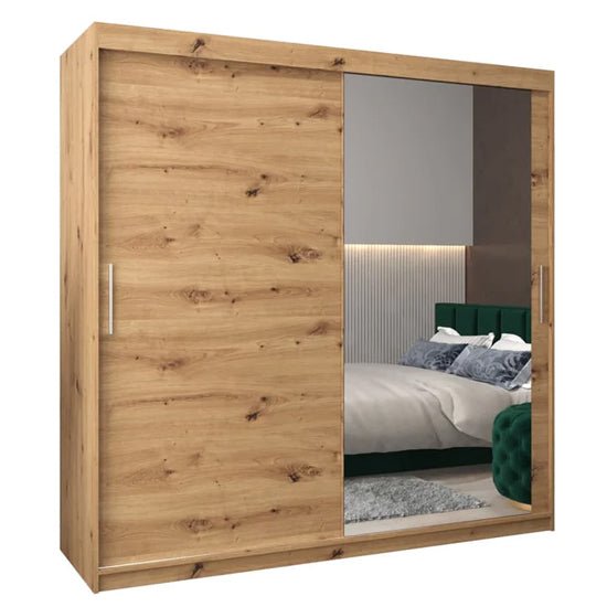 Tavira II 200cm sliding wardrobe with one mirrored door in Artisan Oak.