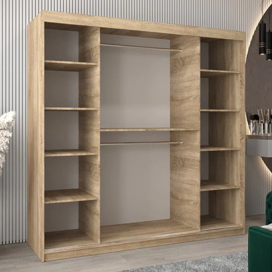 Tavira II 200cm sliding door wardrobe in Sonoma Oak with mirrored panel