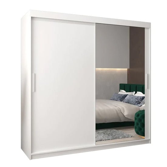 CHOICEWARDROBE Tavira II 200cm white wardrobe with 2 sliding mirrored doors.