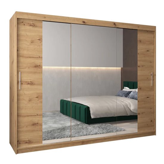 Tavira II 250cm Artisan Oak wardrobe with 3 mirrored sliding doors
