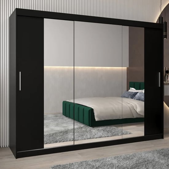 Tavira II black 3-door sliding mirrored wardrobe