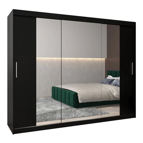 Tavira II black wardrobe with 3 sliding mirrored doors