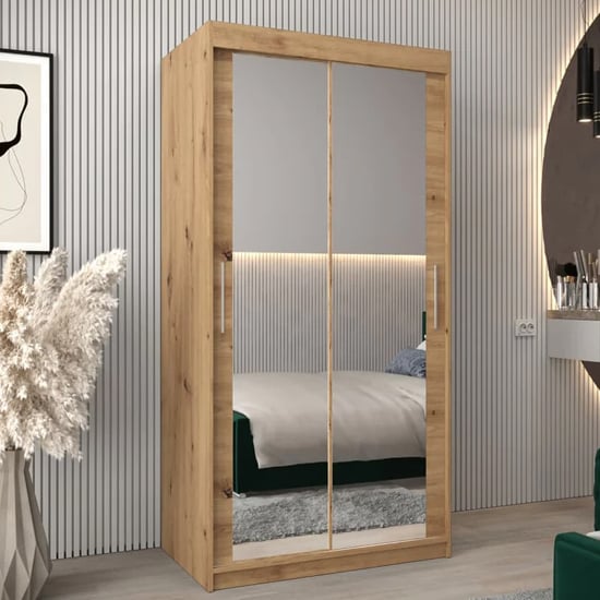 Tavira III 100cm Artisan Oak mirrored sliding door wardrobe
