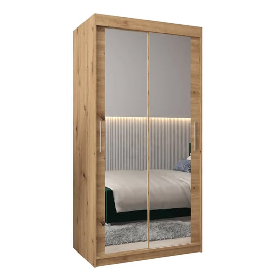 Tavira III Artisan Oak 100cm mirrored sliding door wardrobe
