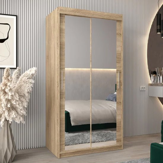 Sonoma Oak Tavira III wardrobe with two mirrored sliding doors