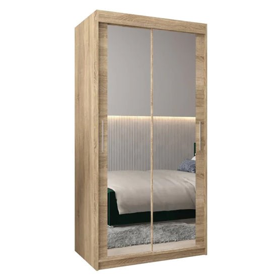 Tavira III 100cm Sonoma Oak wardrobe with 2 mirrored sliding doors