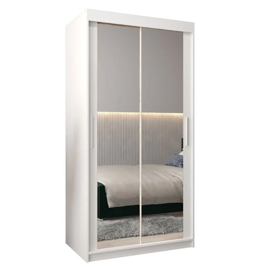 Tavira III 100cm white sliding door wardrobe with mirrored panels