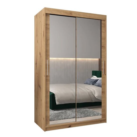 TAVIRA III Mirrored Wardrobe, 120cm, 2 sliding doors, Artisan Oak finish.