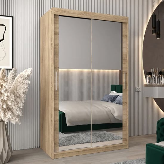 TAVIRA III 120cm Sonoma Oak Mirrored Sliding Door Wardrobe