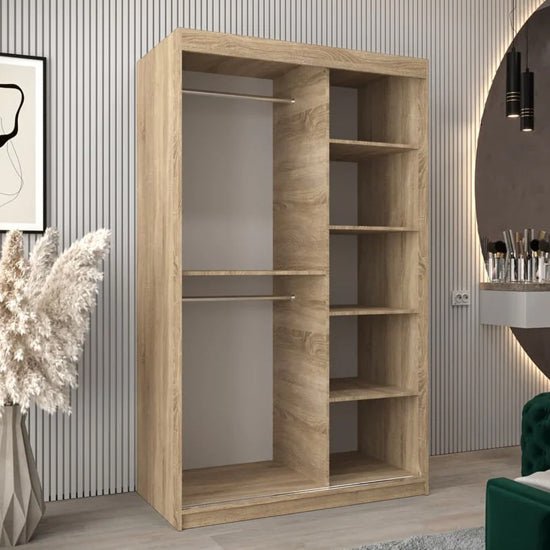 Tavira III Sonoma Oak 120cm sliding door wardrobe with mirrored front